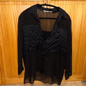 Zara Flowy Button Down Black Shirt.